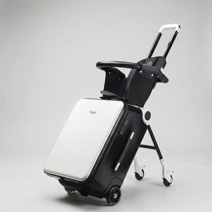 Gul RideBuddy rejsekuffert, multifunktionel ride-on bagage, som børn kan trille og sidde på under rejsen.