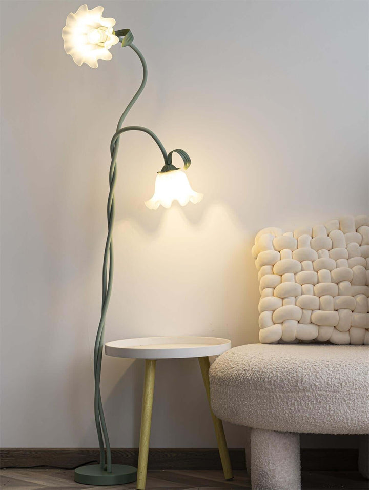 Elegant Blomster Gulvlampe i Mat Grøn