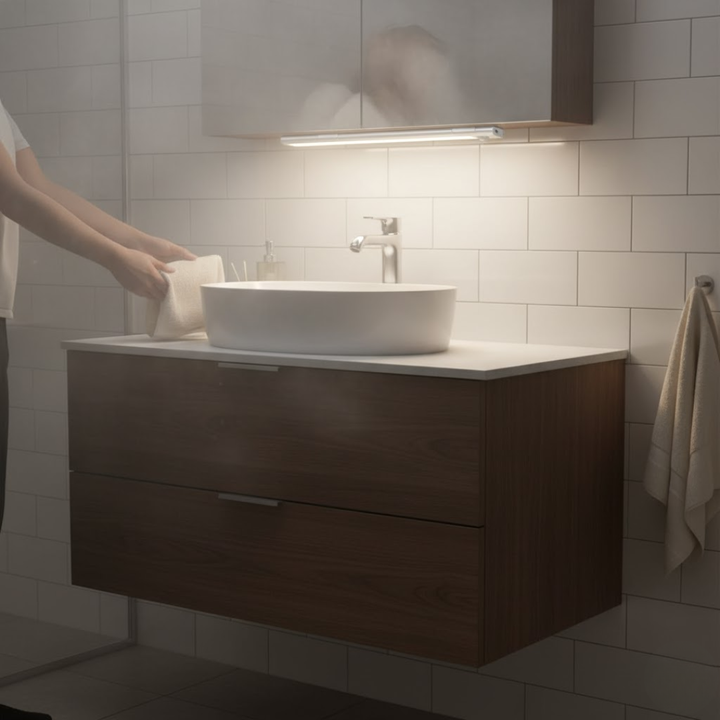 Enkel montering af BeamTouch trådløs sensorlampe med magnet. Skab smart belysning hurtigt og nemt.