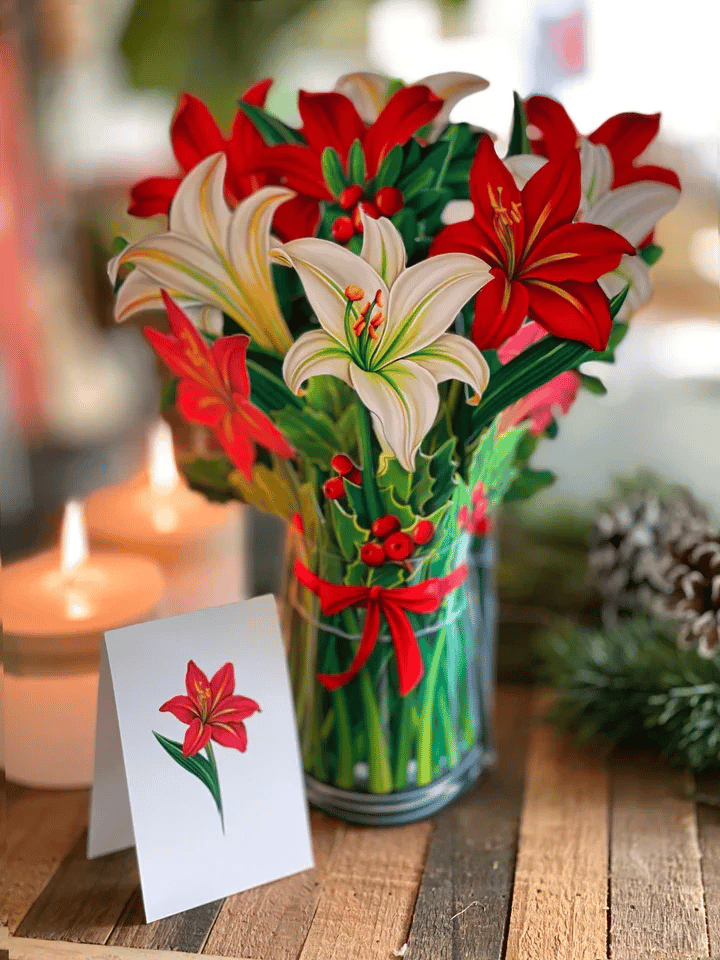 Romantisk Fleurish pop-op kort med 3D blomsterbuket, ideel som jubilæums- eller kærlighedsgave.