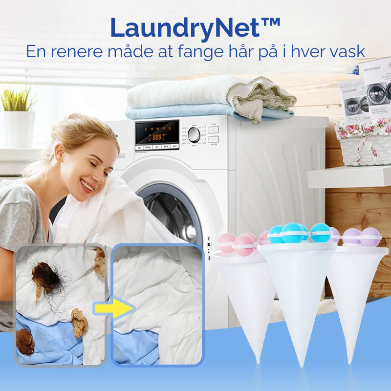 Billede af genanvendelig fnugfanger til vaskemaskine. Fanger hår og fnug effektivt under tøjvask.