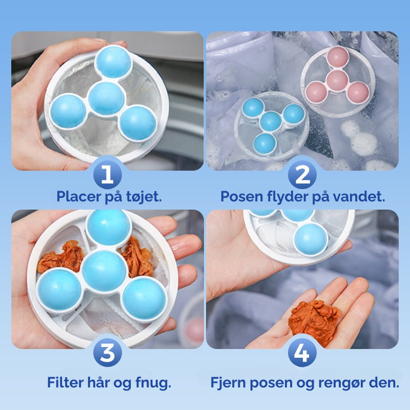 Universal vaskenet fanger fnug & hår i vasketøjet. Miljøvenlig løsning til ren tøjvask.