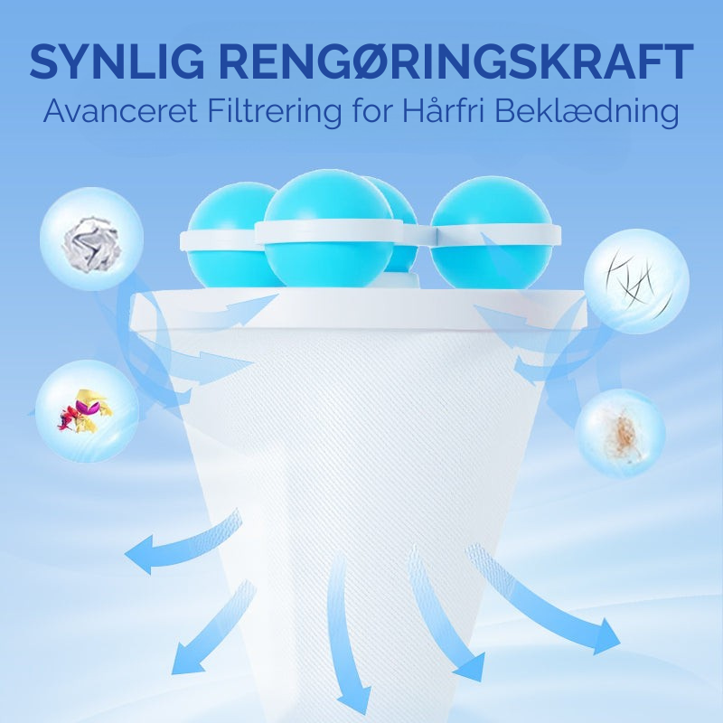 Praktisk vaskenet med flydefunktion til at fange fnug og hår under tøjvask i maskinen.