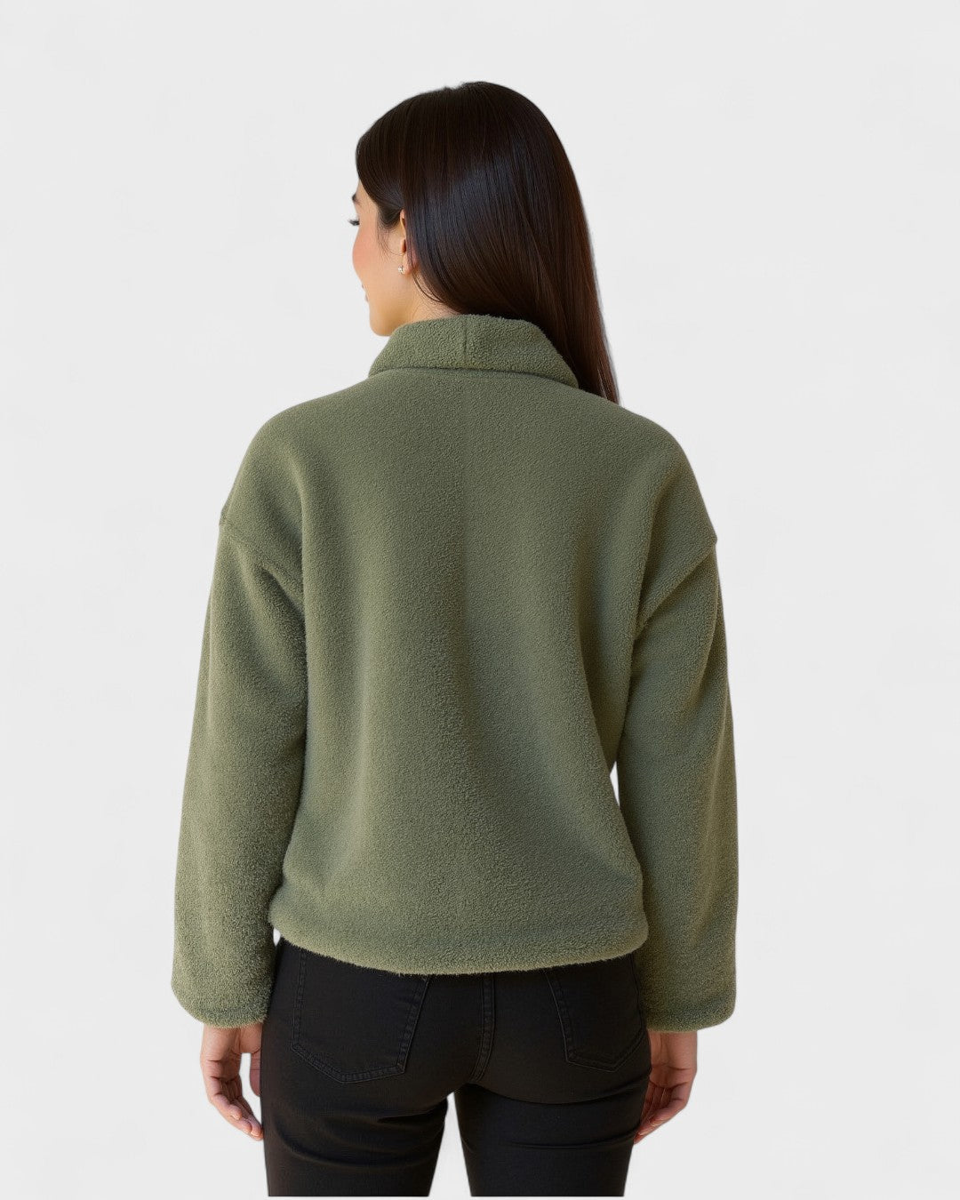 Stilfuld kvindefleece med venderbar krave, perfekt som en varm og åndbar efterårsjakke.