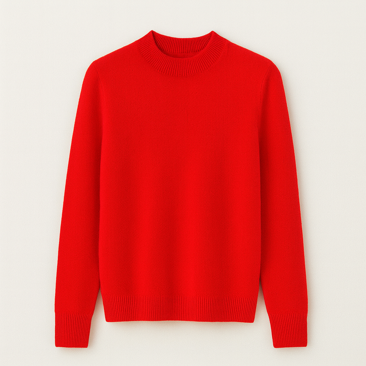 Elegant damesweater med rund hals, set bagfra. Enkel og stilren til enhver lejlighed.