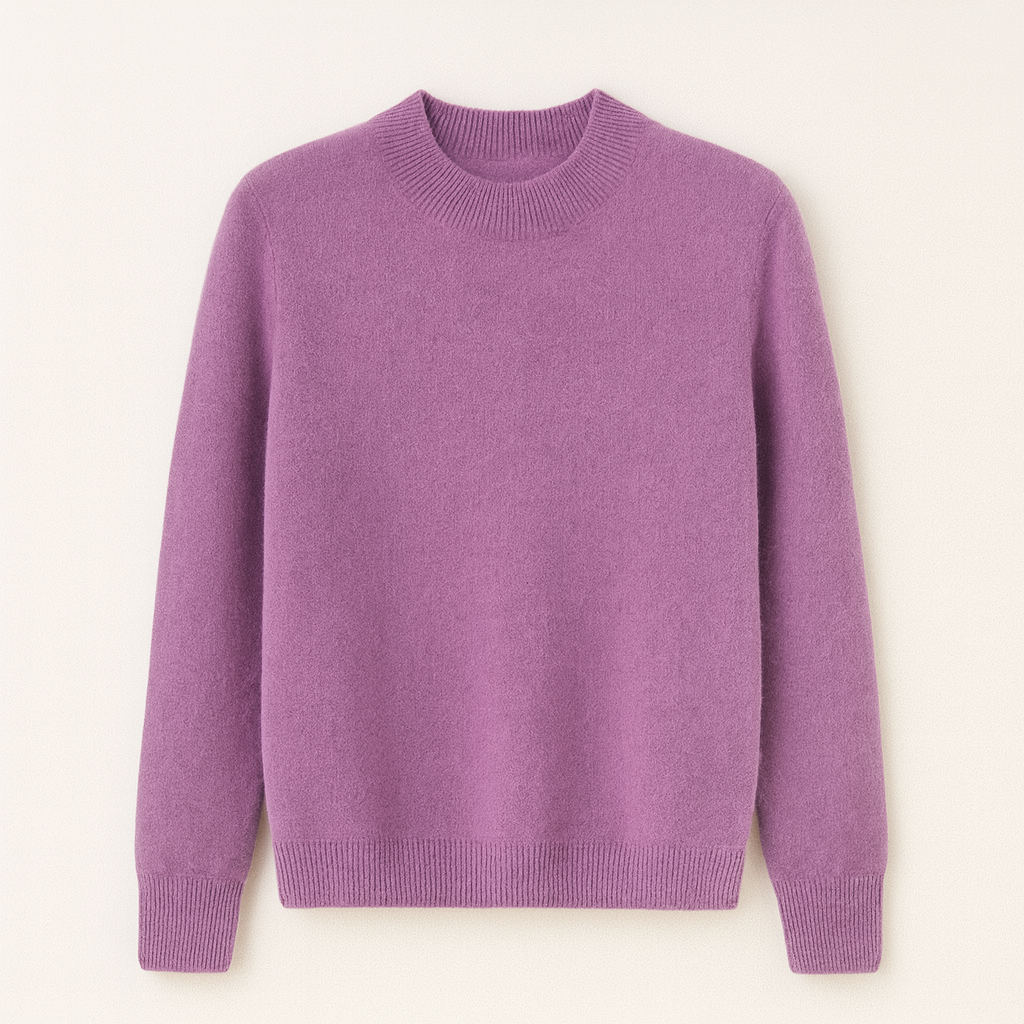 Moderne ensfarvet dame sweater. Elegant trøje med rund hals, perfekt til kvindemode.
