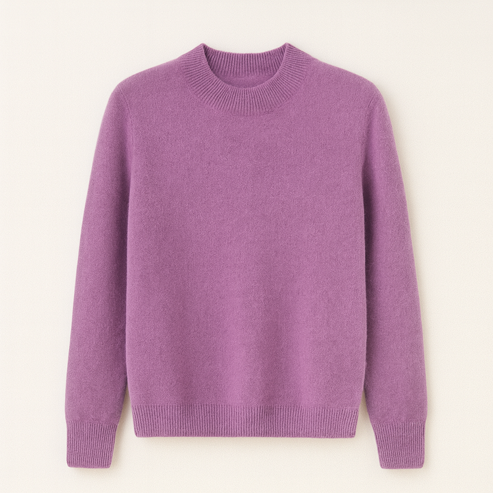 Moderne ensfarvet dame sweater. Elegant trøje med rund hals, perfekt til kvindemode.