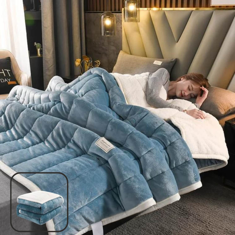 Blødt hyggetæppe i plys og fleece. Perfekt som varmt vintertæppe og energibesparende indretning.