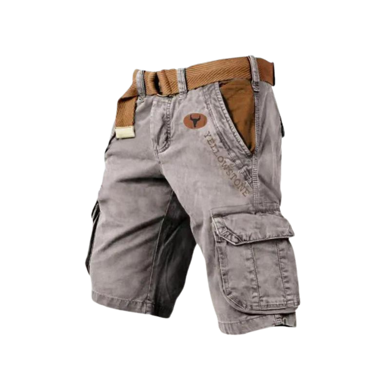 "Blå cargo shorts til herre med mange lommer og justerbar linning for optimal komfort og stil."