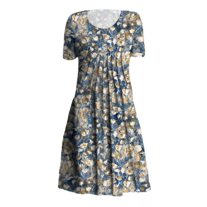 "Blomstret sommer midi kjole, let stof, afslappet pasform, lommer, feminint design, perfekt til varme dage"