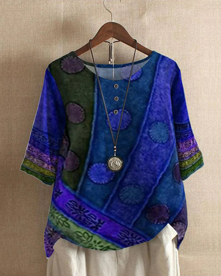 "Boho bluse til kvinder med stilfuldt vinmarkprint, afslappet pasform, ideel til hverdagsbrug og særlige lejligheder"