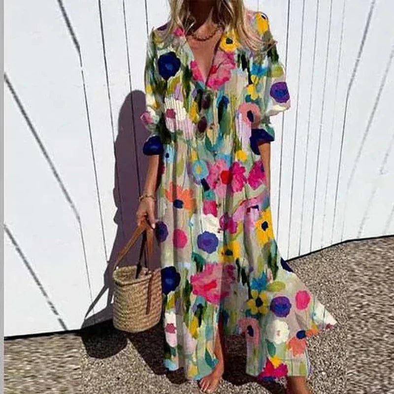 Boho-chic sommerkjole til kvinder med let stof og elegant mønster. Perfekt til ferie og afslappede sommerdage.