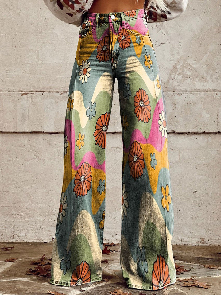 "Boho vintage bukser med løstsiddende fit og unikt mønster, komfortable til dagligt brug eller festlige anledninger"