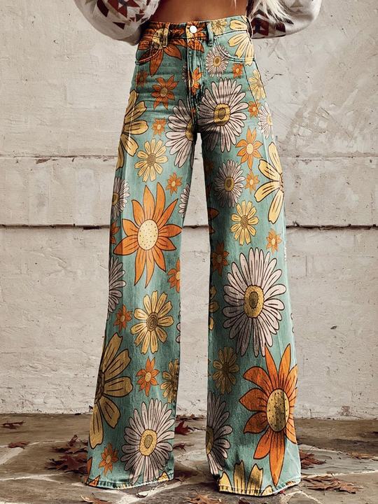 "Boho vintage bukser med løstsiddende fit og unikt mønster, komfortable til dagligt brug eller festlige anledninger"