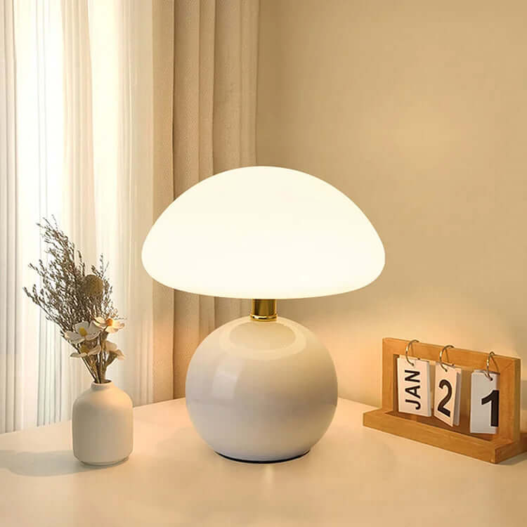 Keramisk Champignonlampe - Cremefarvet