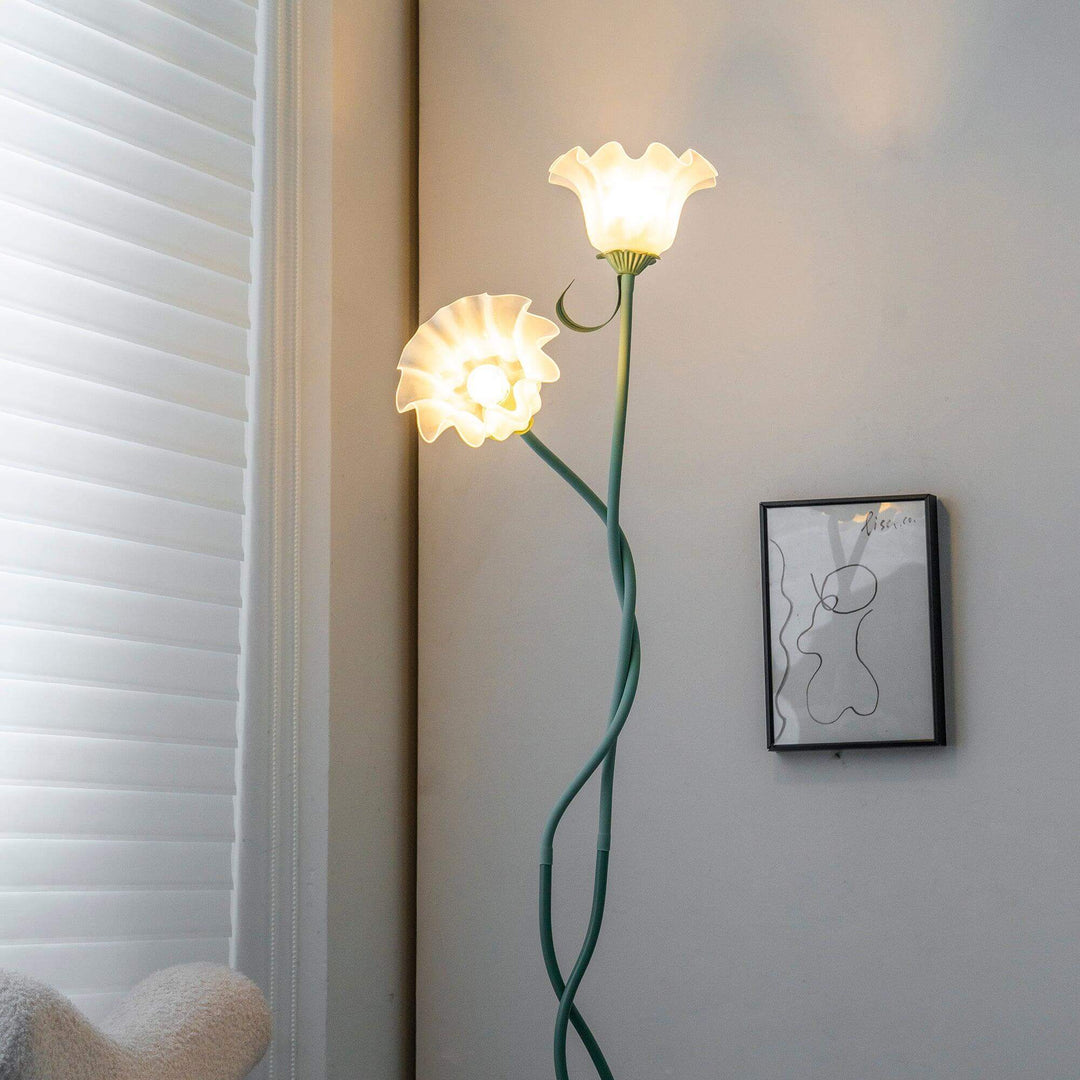 Elegant Blomster Gulvlampe i Mat Grøn