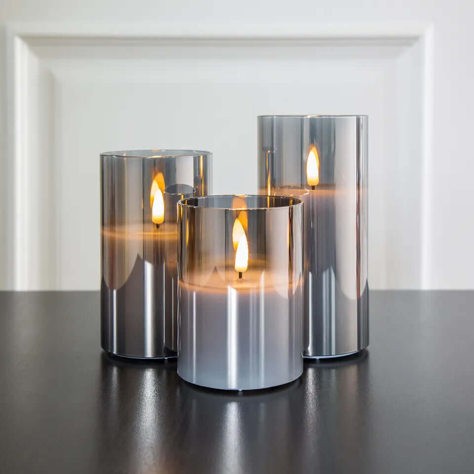 Sæt med 3 LED Stearinlys med Realistisk Flamme
