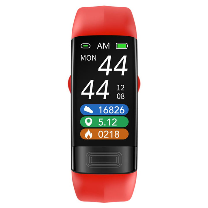 Stilrent CardioSync smartwatch med behagelig sort rem. Vandafvisende design til aktivitet og daglig brug.