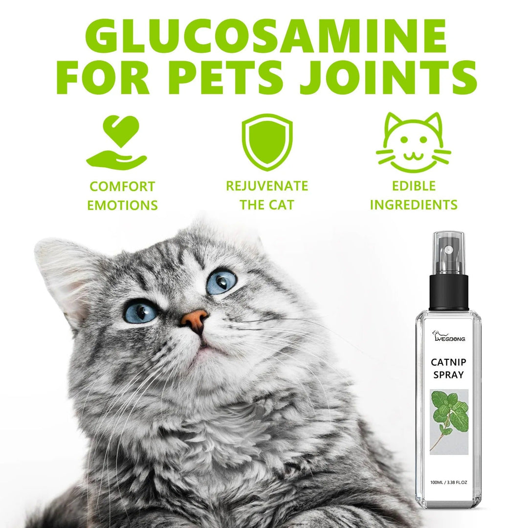 Sikker CatAura kattespray med silvervine og katteurt, giver din kat naturlig glæde og leg uden skadelige stoffer.