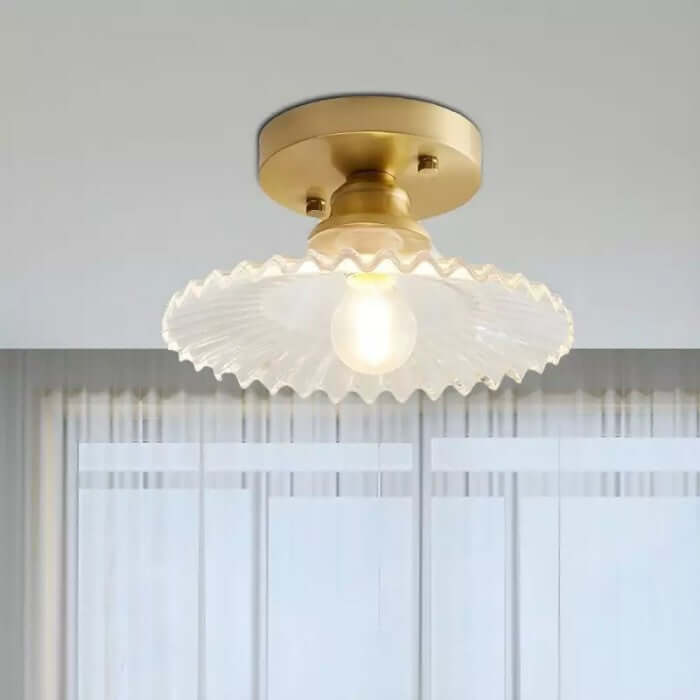 Vintage loftslampe i klart glas med rillede kronblade