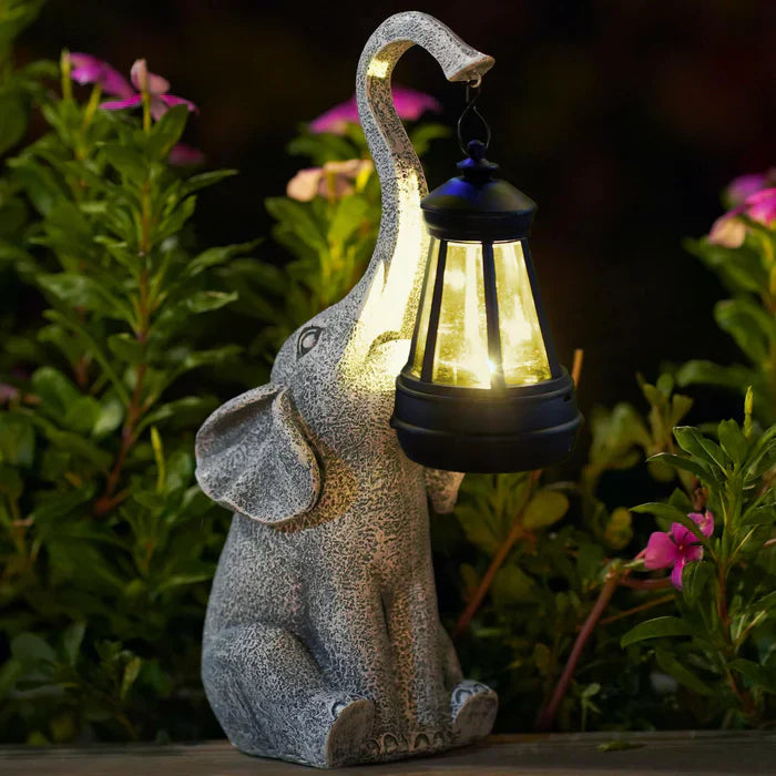 Sød elefant solarlampe med automatisk tænd/sluk-funktion til charmerende udendørs dekoration.