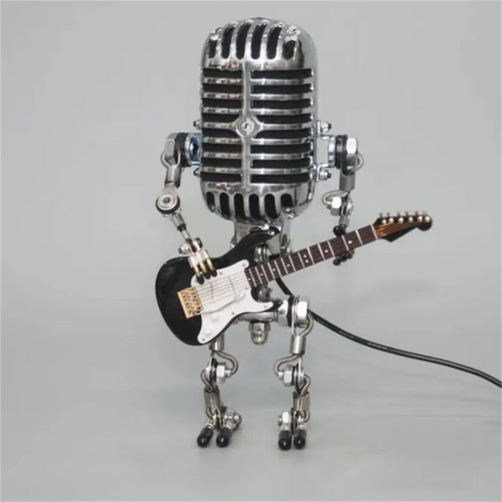 Charmerende robotlampe med musiktema og LED lys. En dekorativ stemningslampe til moderne indretning.