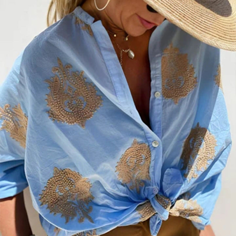 "Chic sommerbluse til damer, letvægts og åndbar, elegant print, perfekt til solrige dage, flerfarvet"