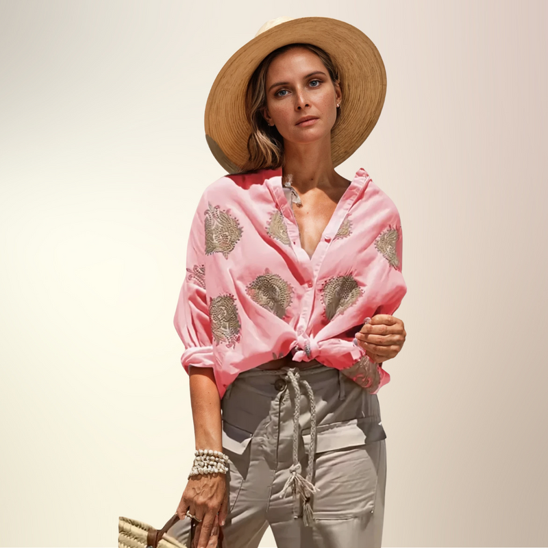 "Chic sommerbluse til damer, letvægts og åndbar, elegant print, perfekt til solrige dage, flerfarvet"
