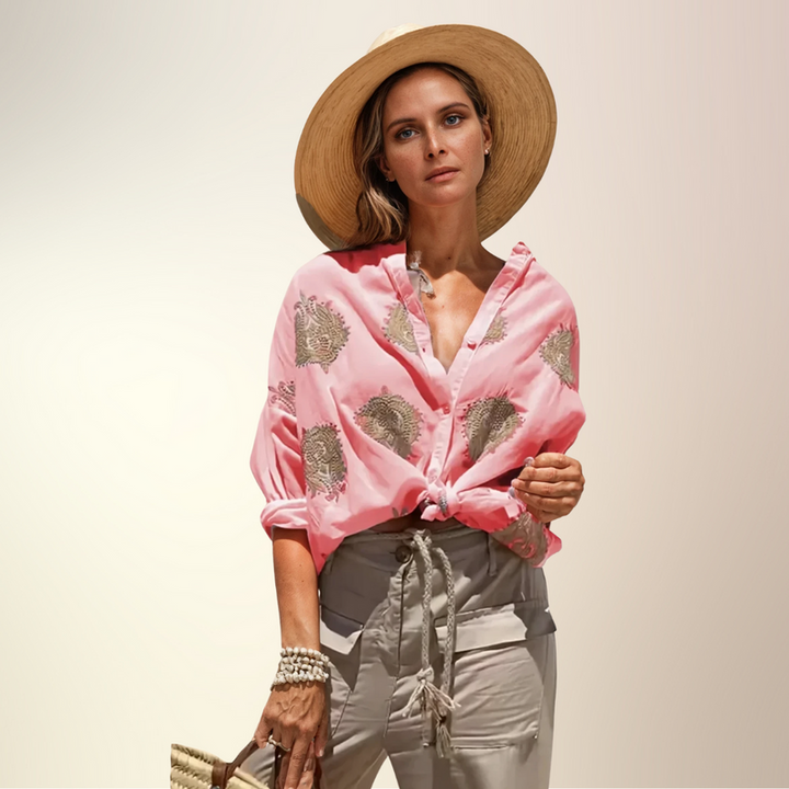 "Chic sommerbluse til damer, letvægts og åndbar, elegant print, perfekt til solrige dage, flerfarvet"