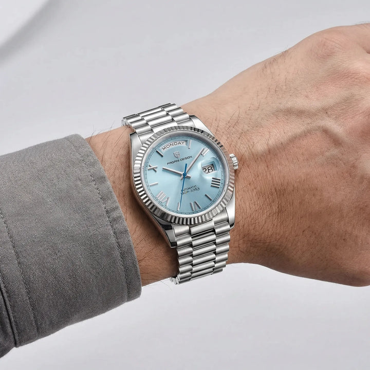 Elegant Chronova herreur. Automatisk mekanisk ur med dag/dato funktion, mineralglas og selvoptræk.