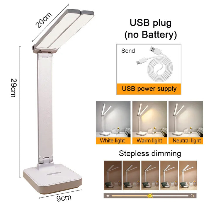 Alsidig dæmpbar LED bordlampe. Foldbar, USB opladelig og berøringsbetjent, velegnet som læse- eller natlampe.