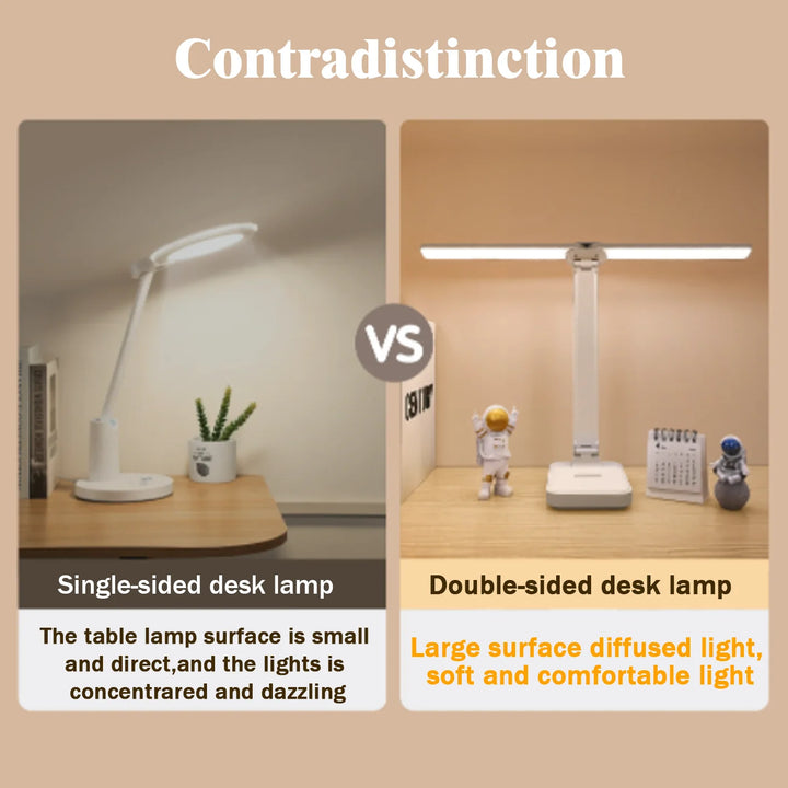 Moderne dæmpbar LED bordlampe med touch control. USB opladelig og foldbar, velegnet som nat- eller læselampe.