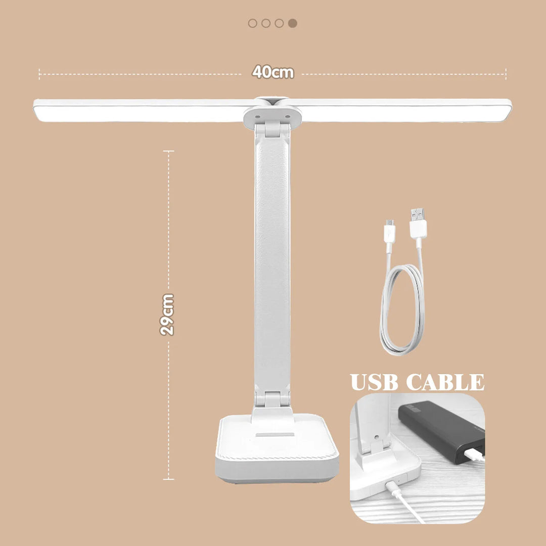 Bærbar LED læselampe, USB opladelig og dæmpbar. Foldbar for nem transport og øjenbeskyttelse til studiebrug.