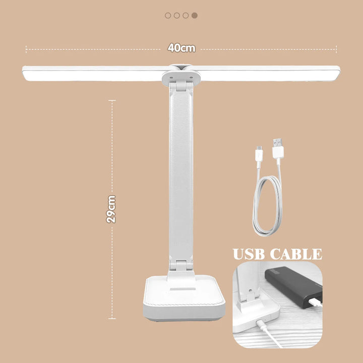 Bærbar LED læselampe, USB opladelig og dæmpbar. Foldbar for nem transport og øjenbeskyttelse til studiebrug.