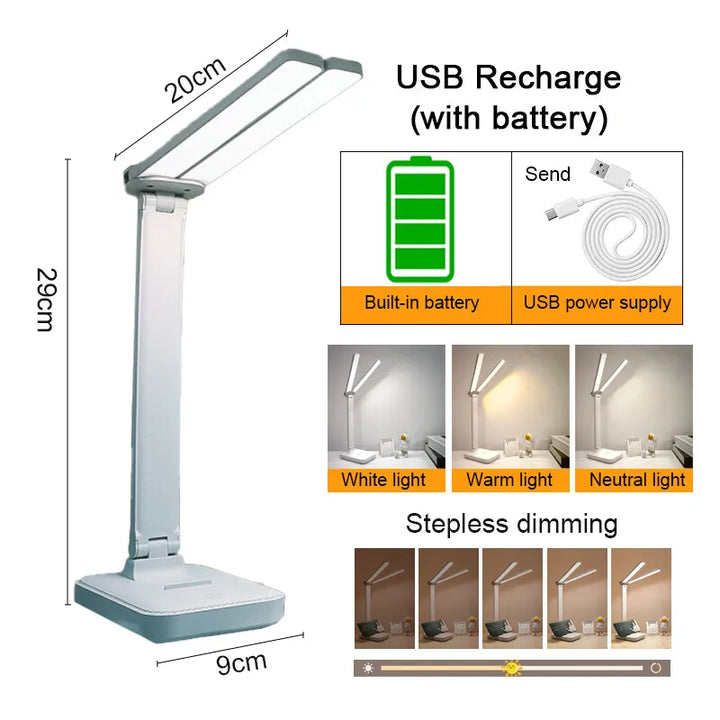 Dæmpbar LED lampe med øjenbeskyttelse. USB opladelig og foldbar for maksimal fleksibilitet. Ideel til hjemmekontoret.
