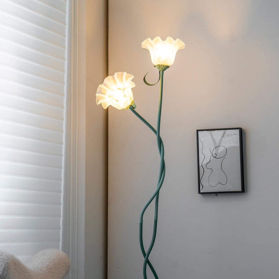 Elegant Blomster Gulvlampe i Mat Grøn