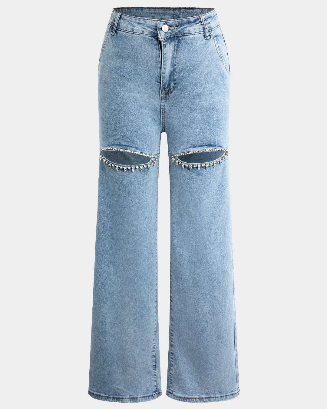 Dame højtaljede wide leg jeans med rå slid og moderne pasform, perfekt til hverdagsbrug.