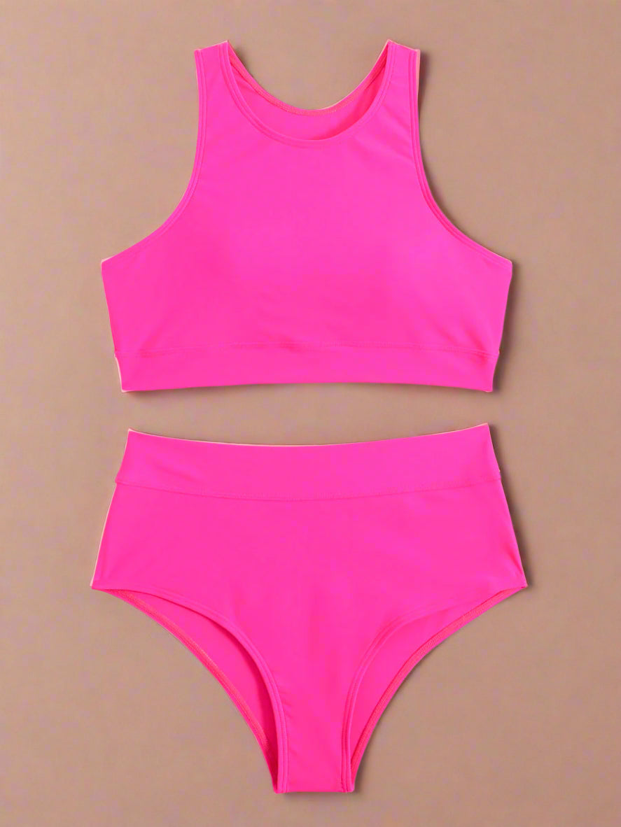 Komfortabel højtaljet badedragt til kvinder, sportsbikini. Blødt dame badetøj, perfekt til aktiv sommer & ferie.