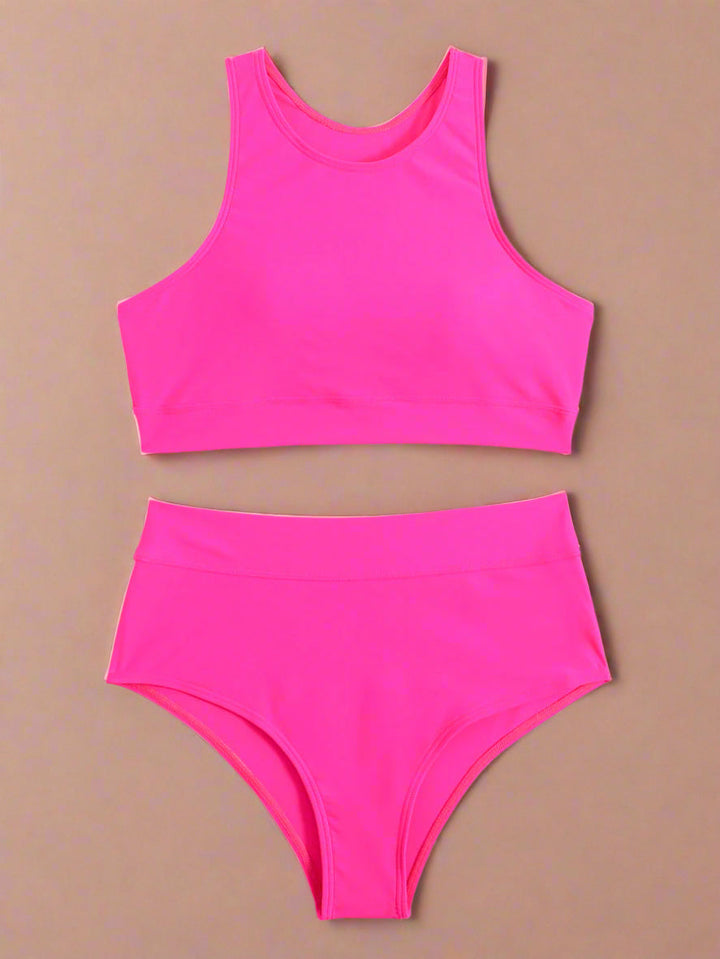 Komfortabel højtaljet badedragt til kvinder, sportsbikini. Blødt dame badetøj, perfekt til aktiv sommer & ferie.