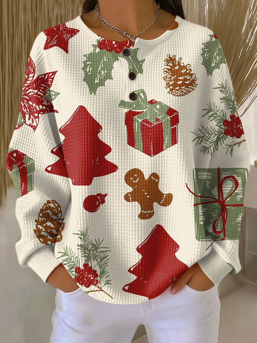 Dame luksus vaffelstrik sweater, ekstra varm og stilfuld til vinteren. Komfortabel, langærmet hygge til efteråret.