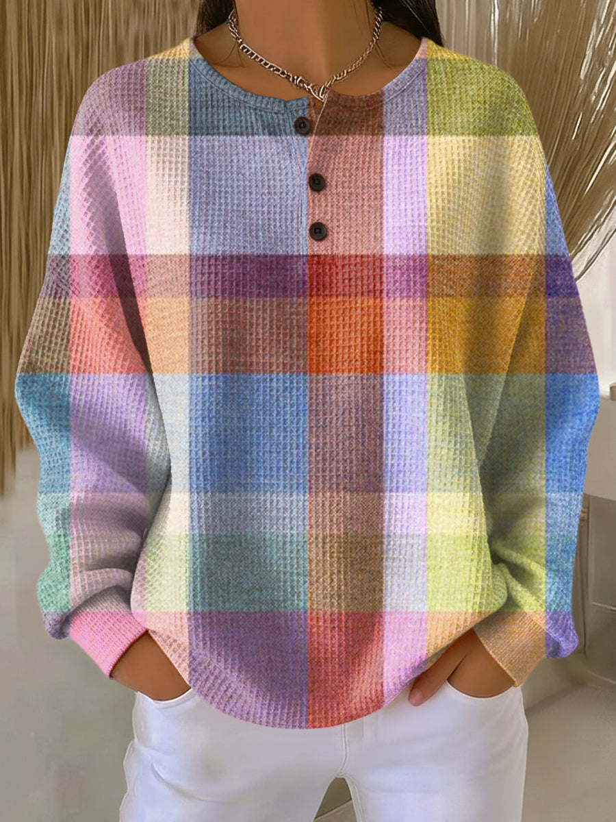 Dame luksus vaffelstrik sweater i blød, varm strik med afslappet pasform. Perfekt til efterår og vinter.