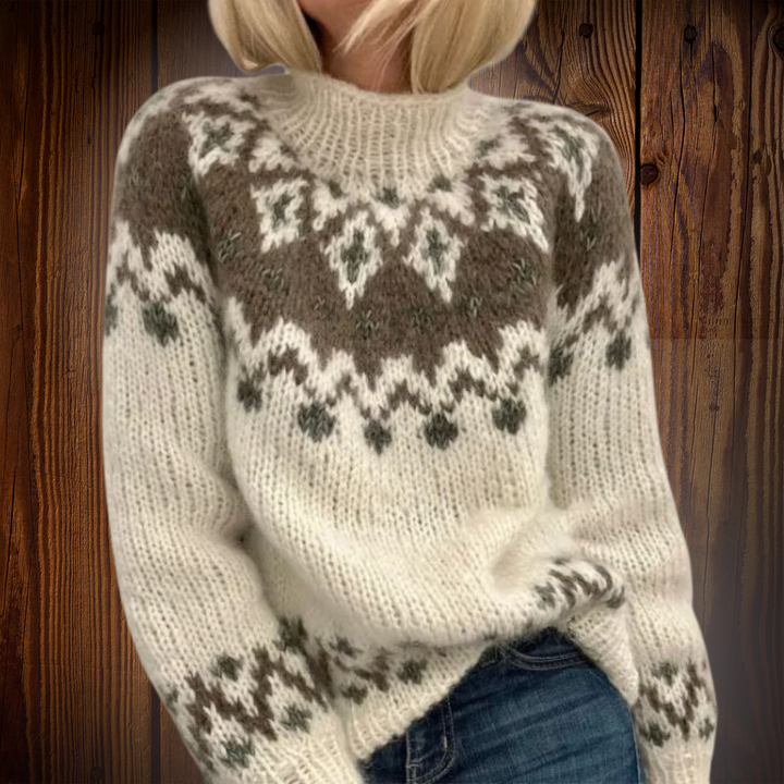 Elegant dame sweater med nordisk mønster. Alsidig og varm til hverdag, perfekt for vintermode.