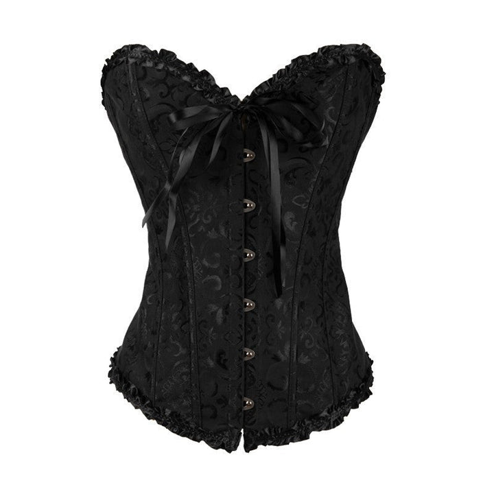 Glansfuldt satin push-up korset for en elegant og slank timeglasfigur, fremhæver kurver.