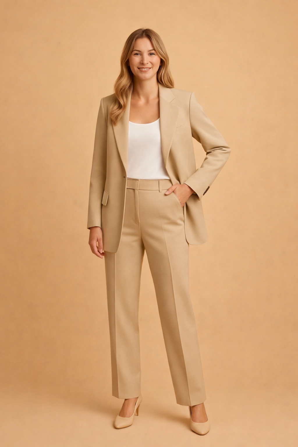Dame Smart Casual Sæt i elegant design med jakke og bukser, perfekt til hverdag og kontor.