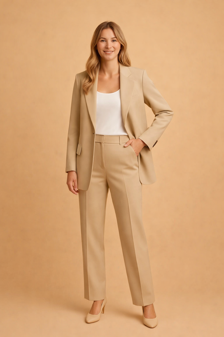 Dame Smart Casual Sæt i elegant design med jakke og bukser, perfekt til hverdag og kontor.