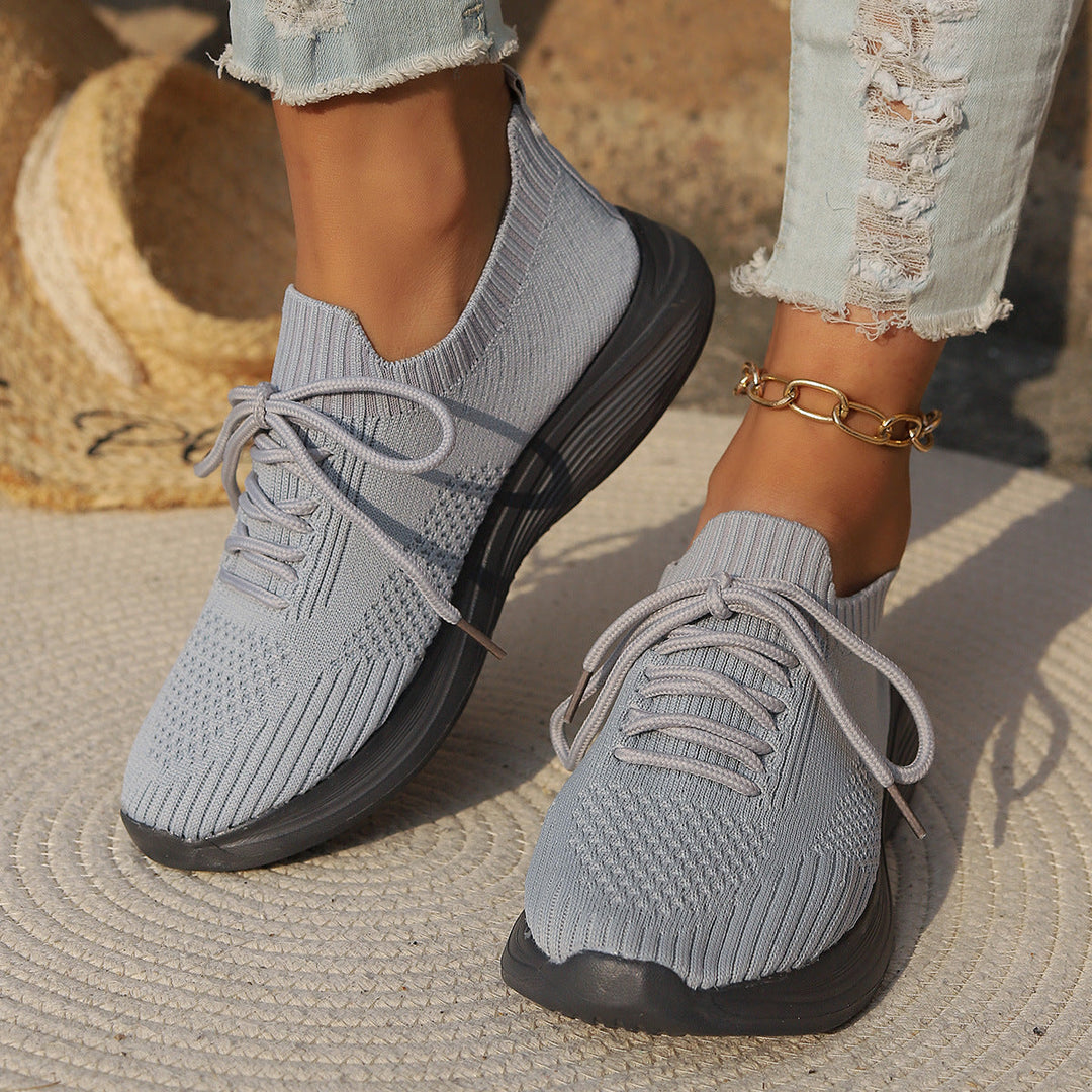 "Dame sneakers med åndbar strik og skridsikker sål, stilfuldt design, elastisk pasform for komfortabel brug."