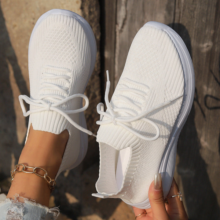 "Dame sneakers med åndbar strik og skridsikker sål, stilfuldt design, elastisk pasform for komfortabel brug."