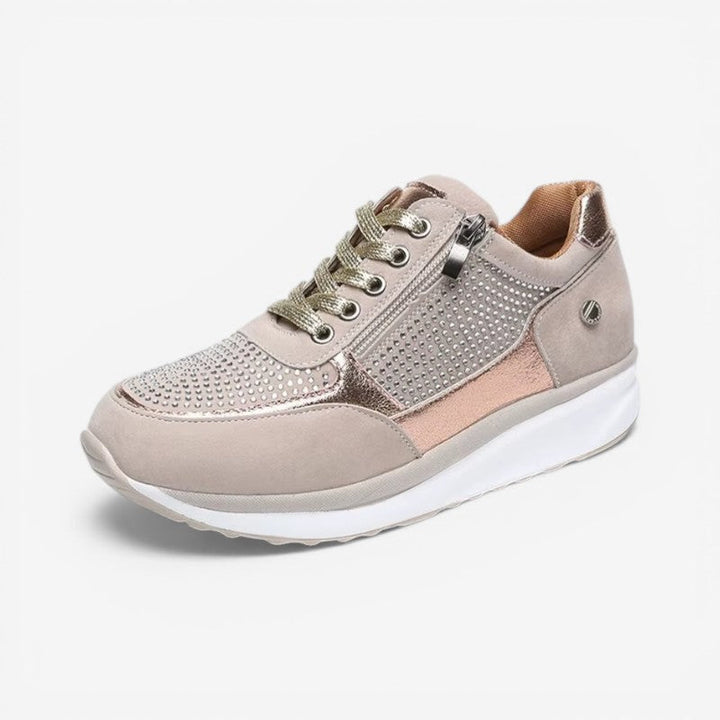 Casual dame sneakers med rund snude og praktisk lynlås, designet for moderne komfort og alsidig stil.