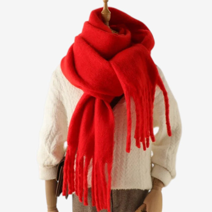 Blødt efterårs tørklæde med store frynser for damer, både varmt og chic.