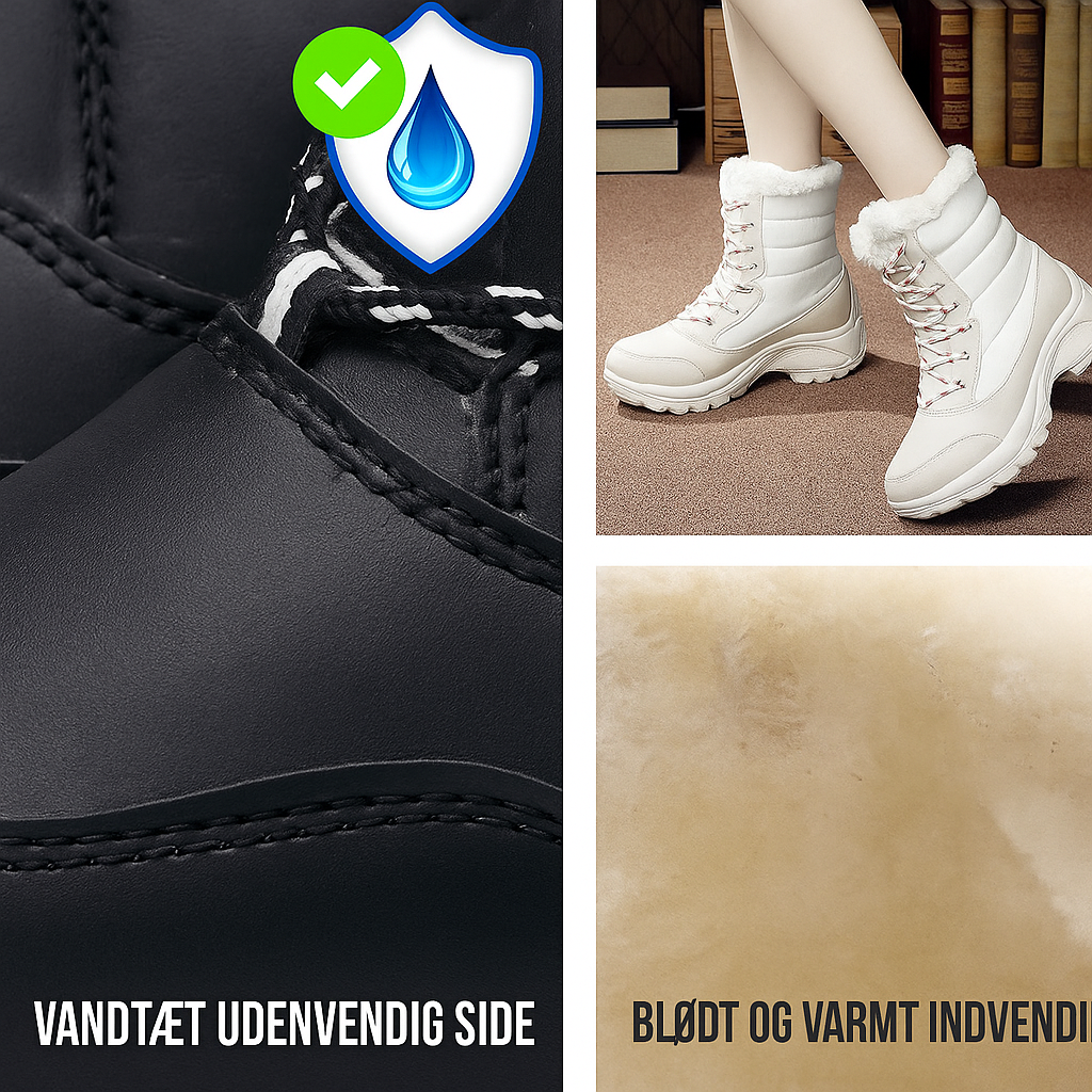 Dame fodtøj: Vandtætte termiske vinterstøvler. Perfekt til sne, regn og kolde udendørs dage.
